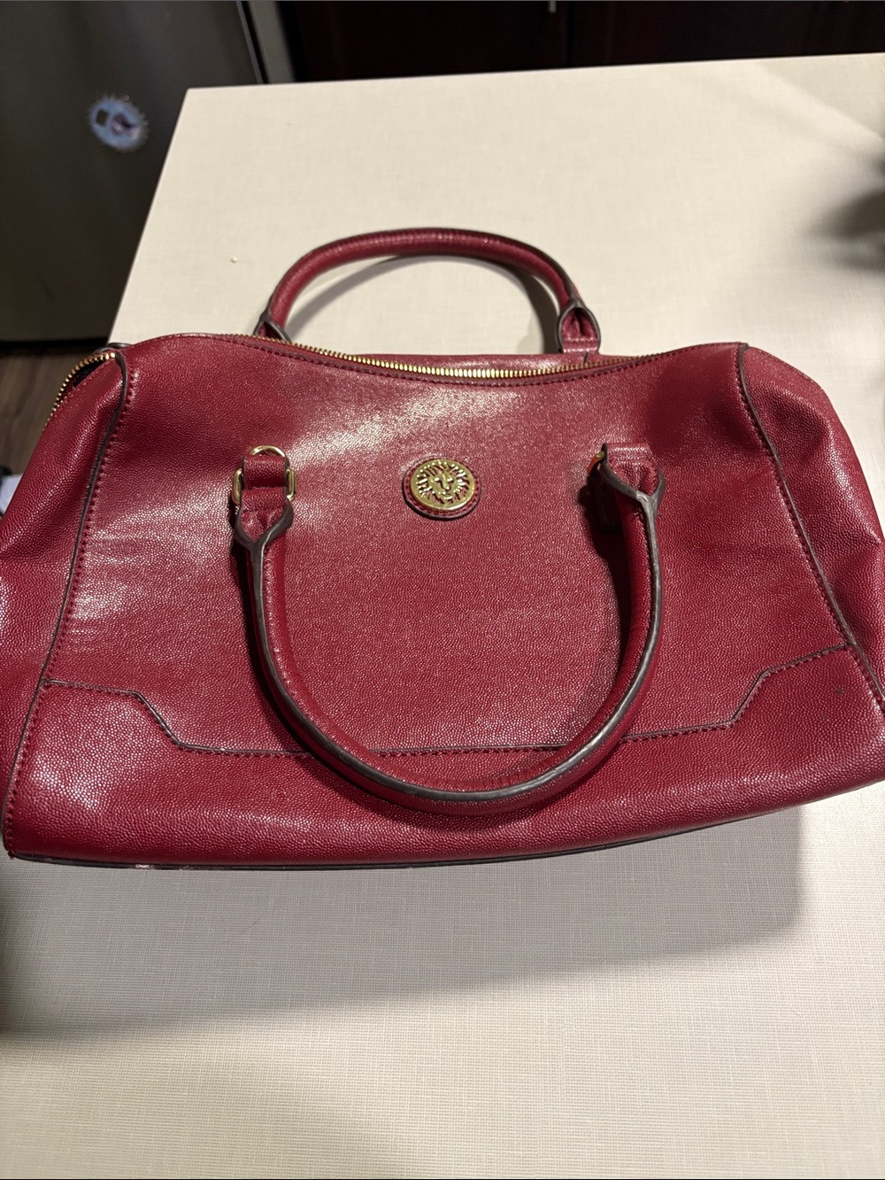 Anne Klein Burgundy Leather Top-Handle Satchel